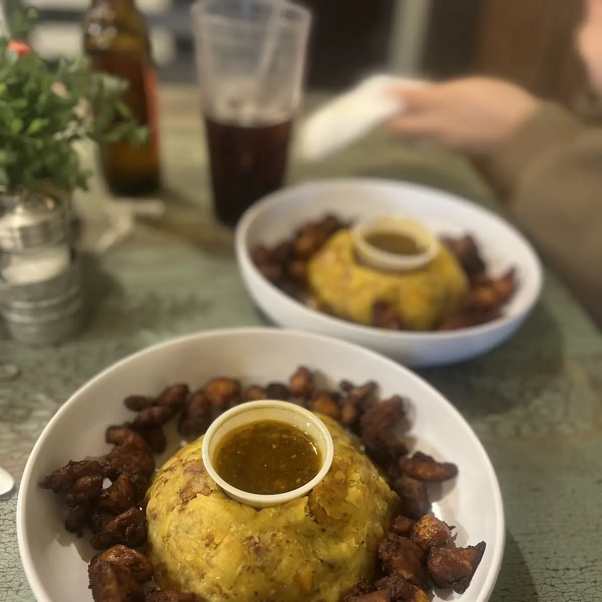 Mofongo with Fried Chicken and Plantains
