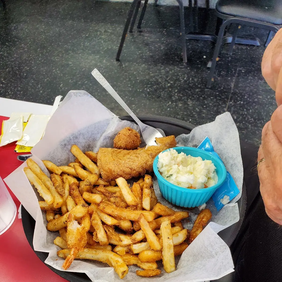 Fried Cod Cajun Fries Slaw