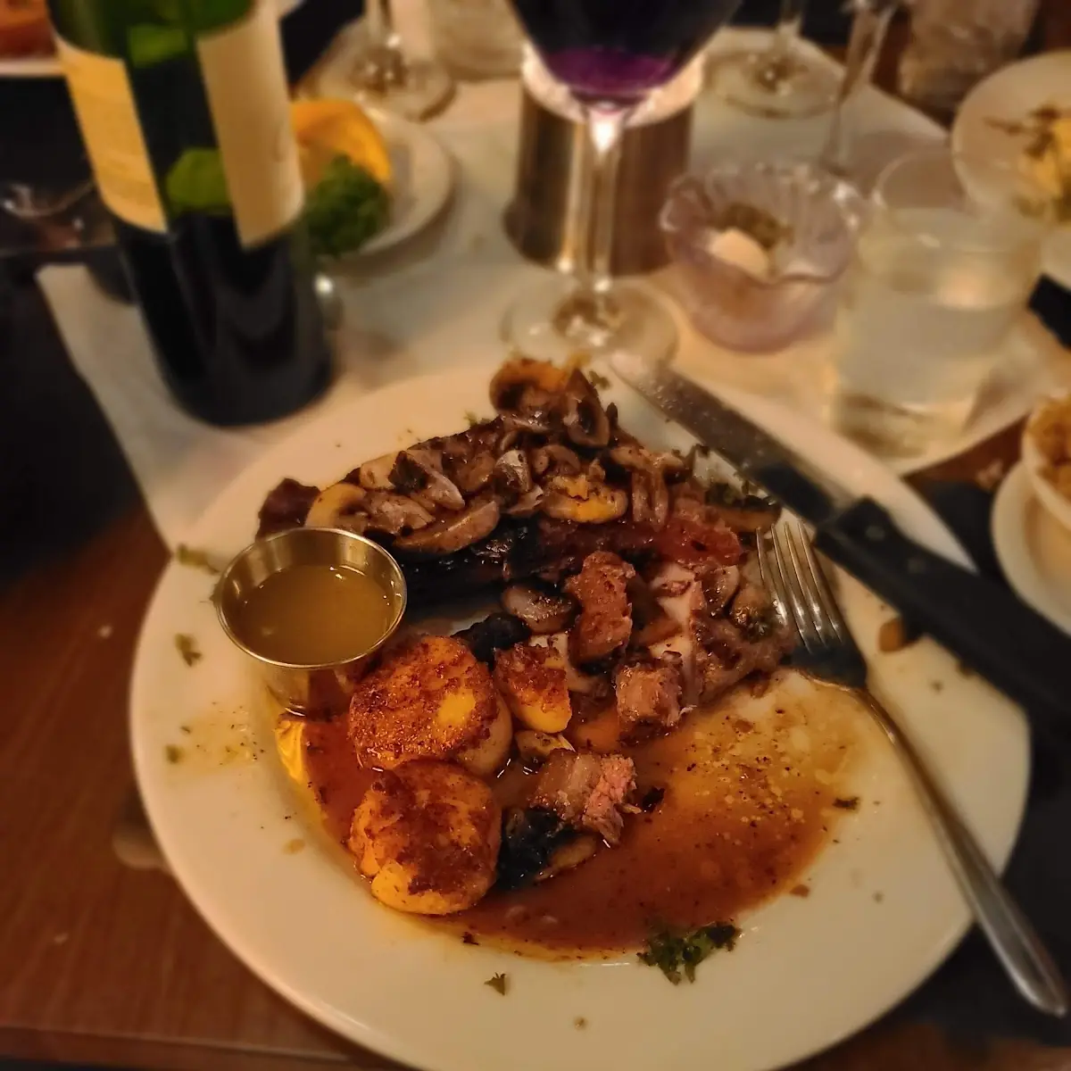 New York Strip with Mushrooms and Scallops