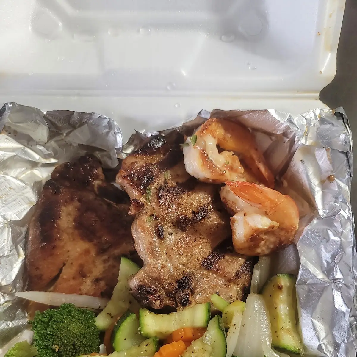 Grilled Pork Chops with Grilled Shrimp
