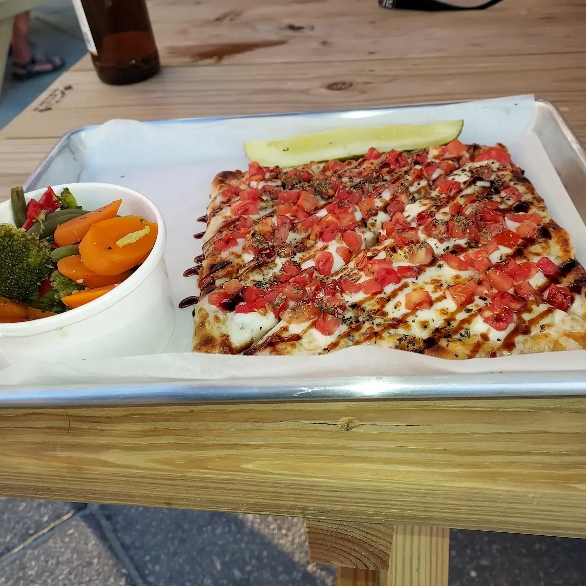 Caprese Flatbread & Steamed Veggies