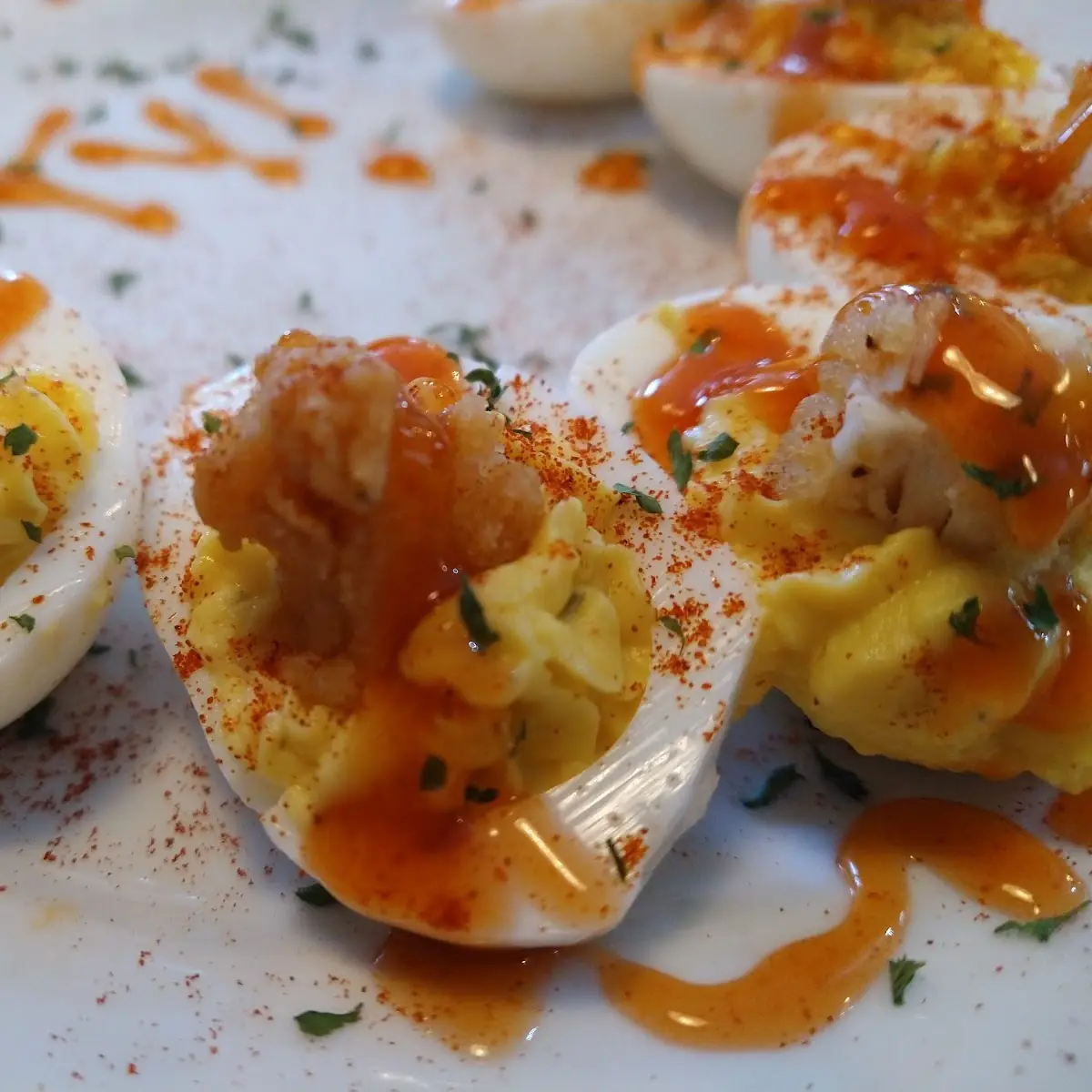 Chicken Deviled Eggs with Honey Glazed Chicken