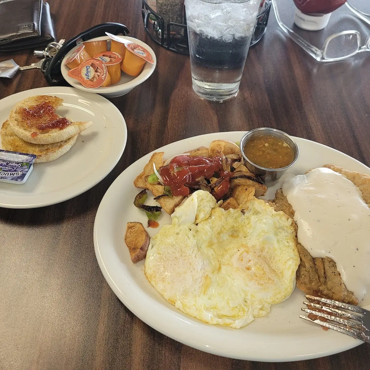 Country Fried Steak for Breakfast 2 Eggs over Medium