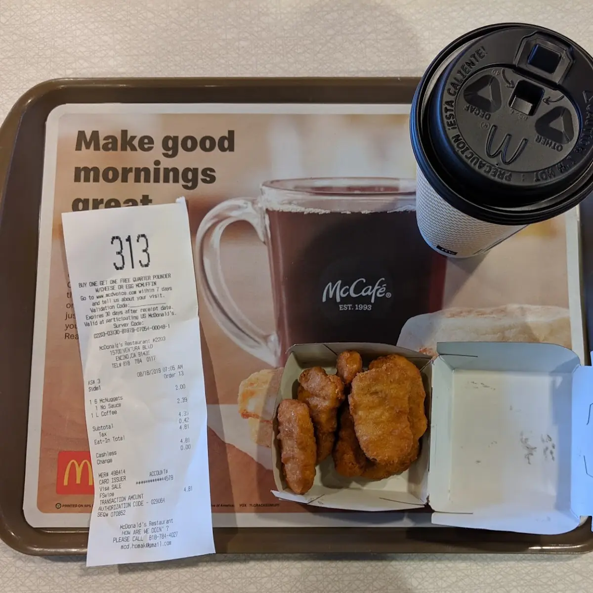 6 Piece Mcnugget's and a Large Regular Black Coffee