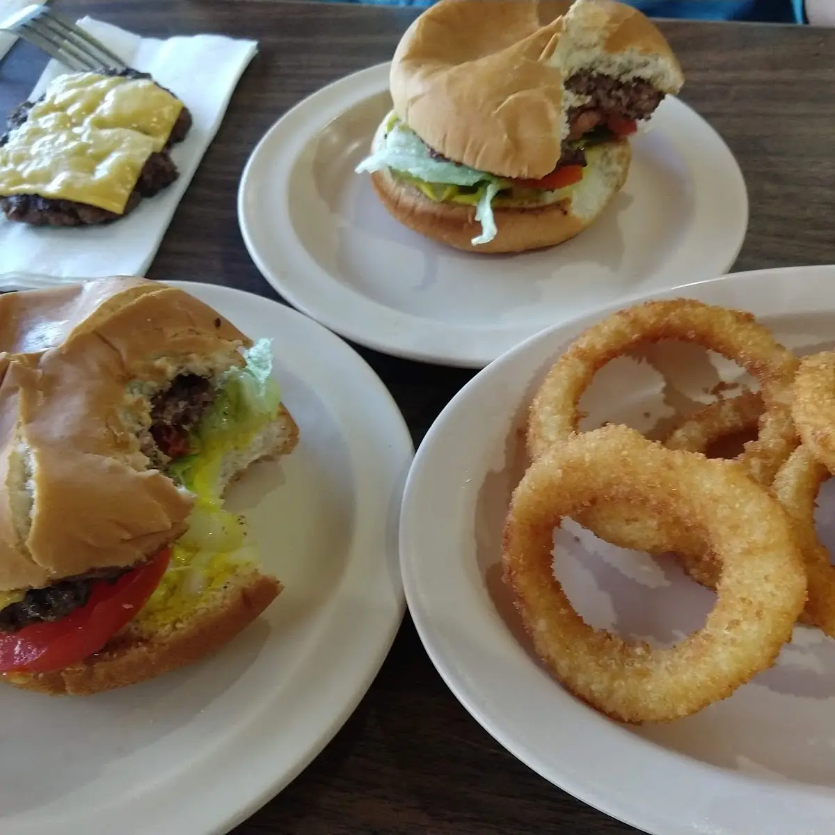 Hamburger and Onion Rings