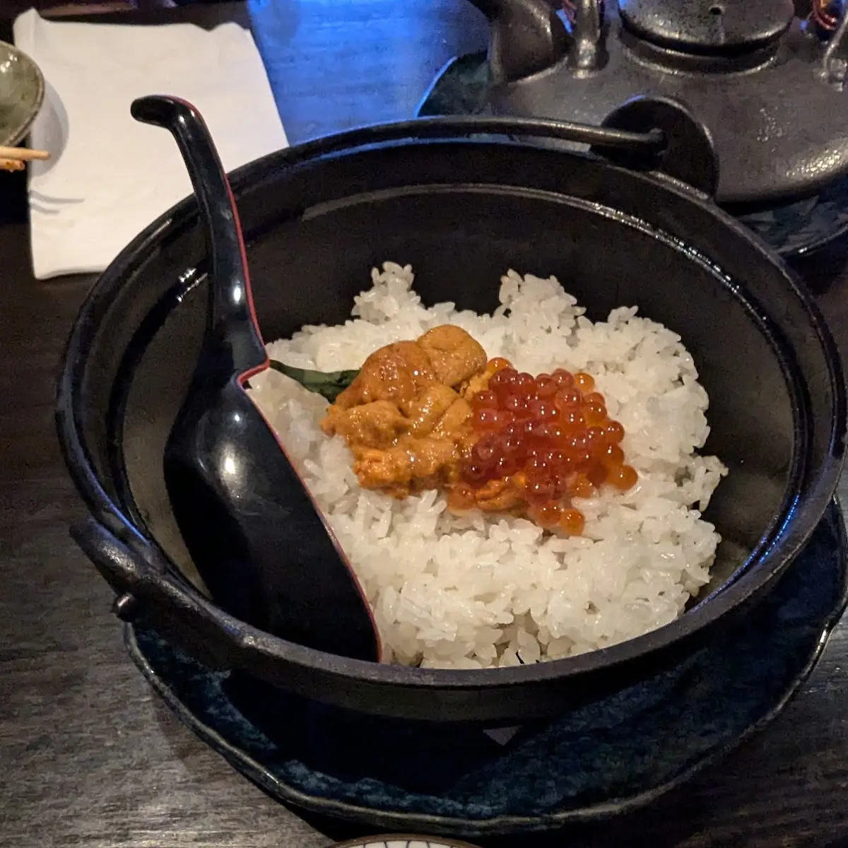 Steam Rice with Uni and Salmon Roe