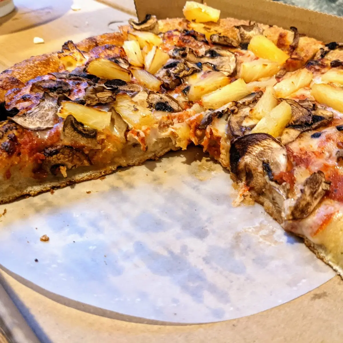 Deep Dish Pineapple and Mushroom Pizza