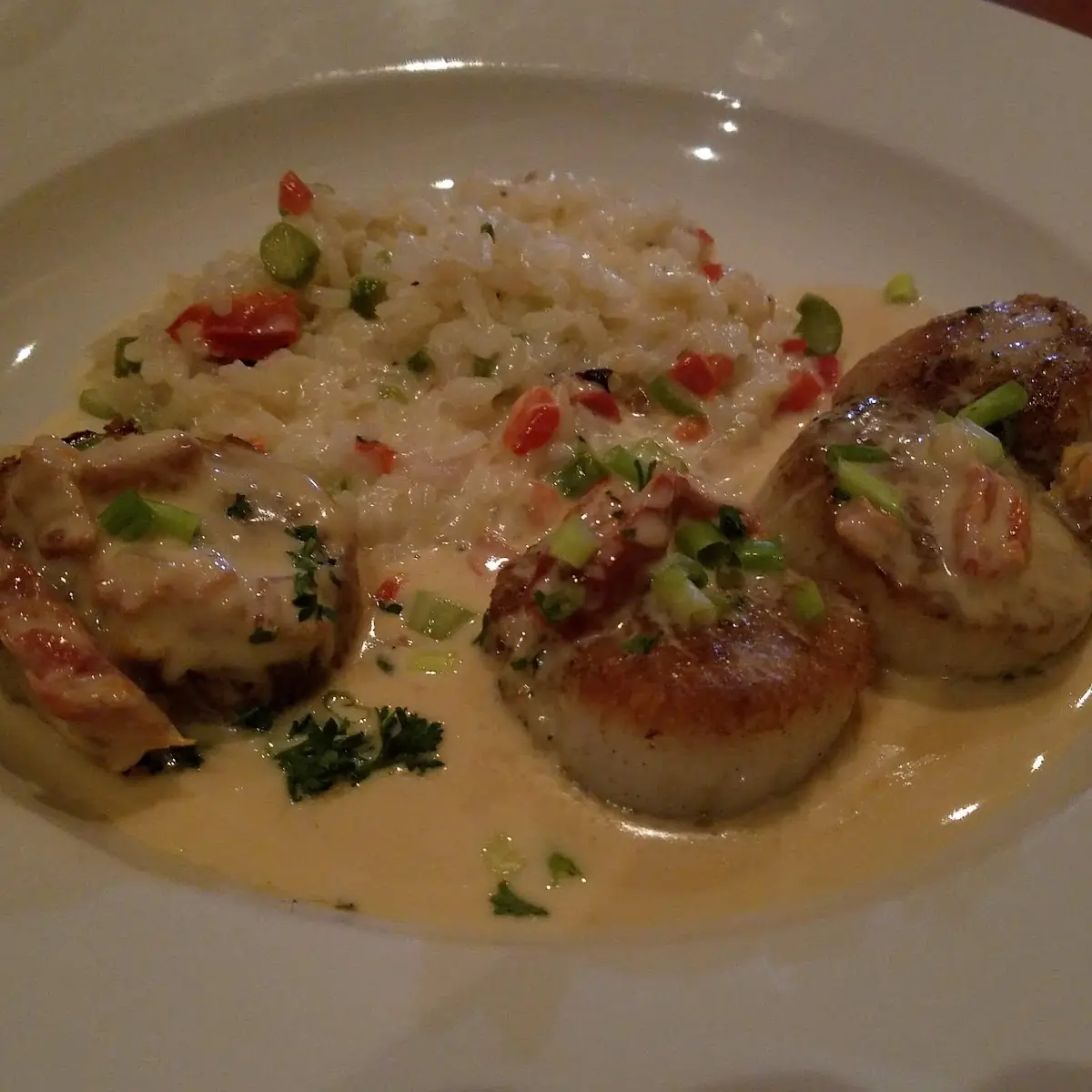 Scallops and Asparagus Red Pepper Risotto