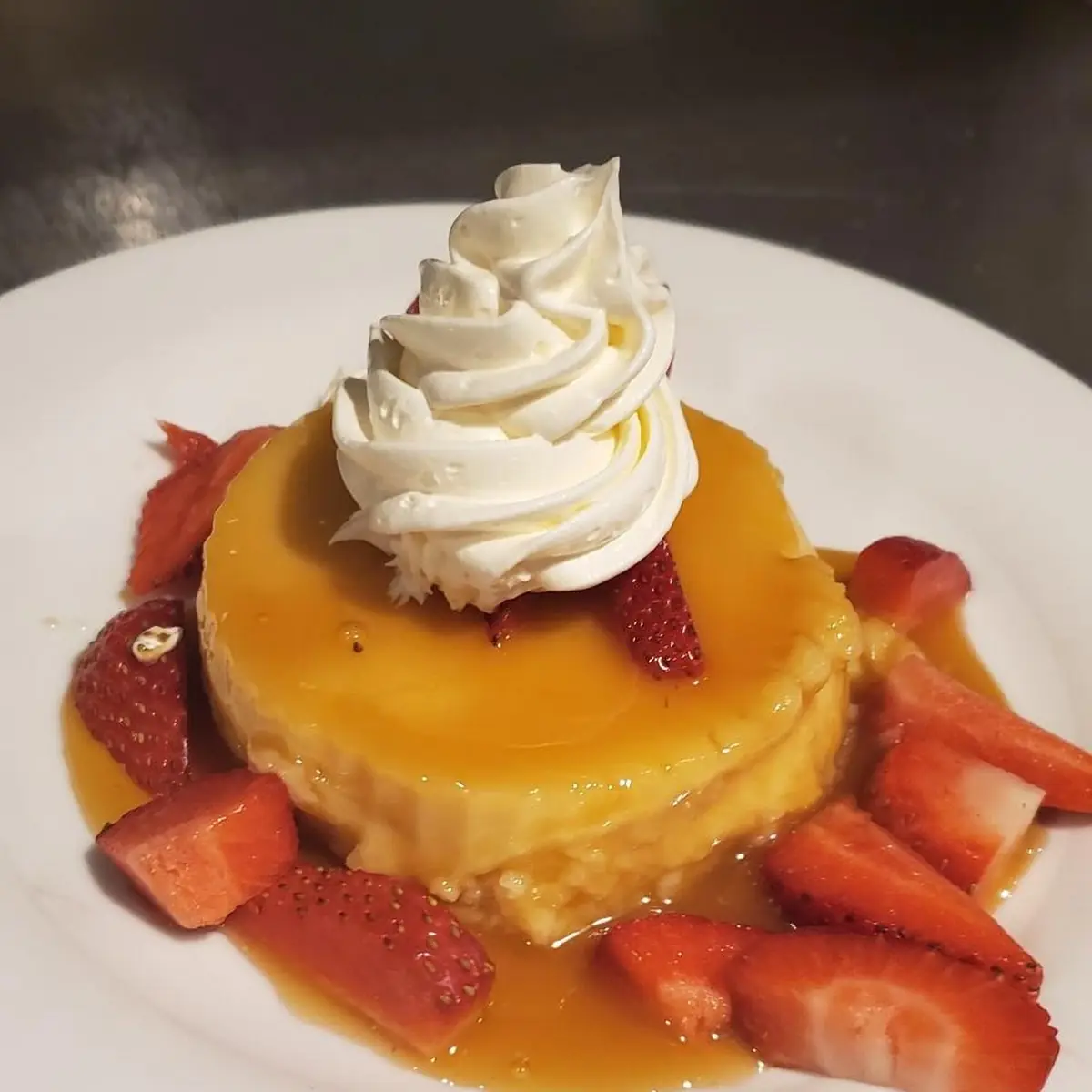 Caramel Flan and Fresh Berries