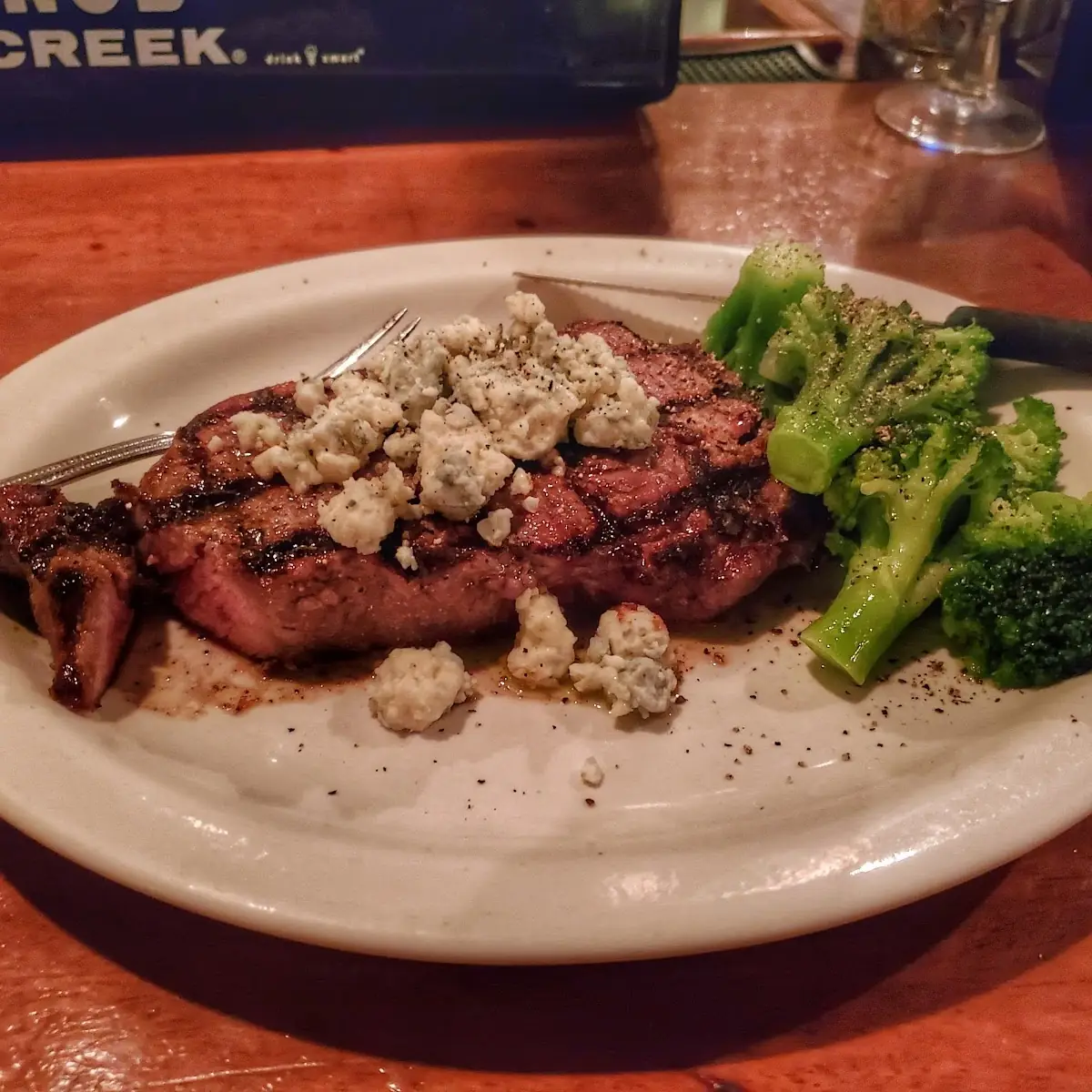 New York Strip with Bleu Cheese Crumbles