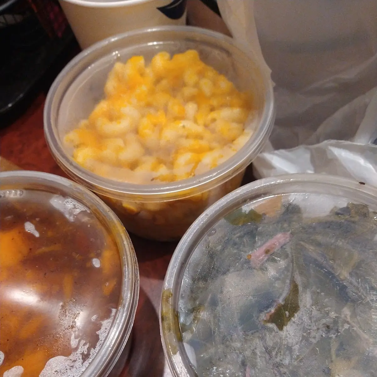 Collard Greens Yams and Mac & Cheese