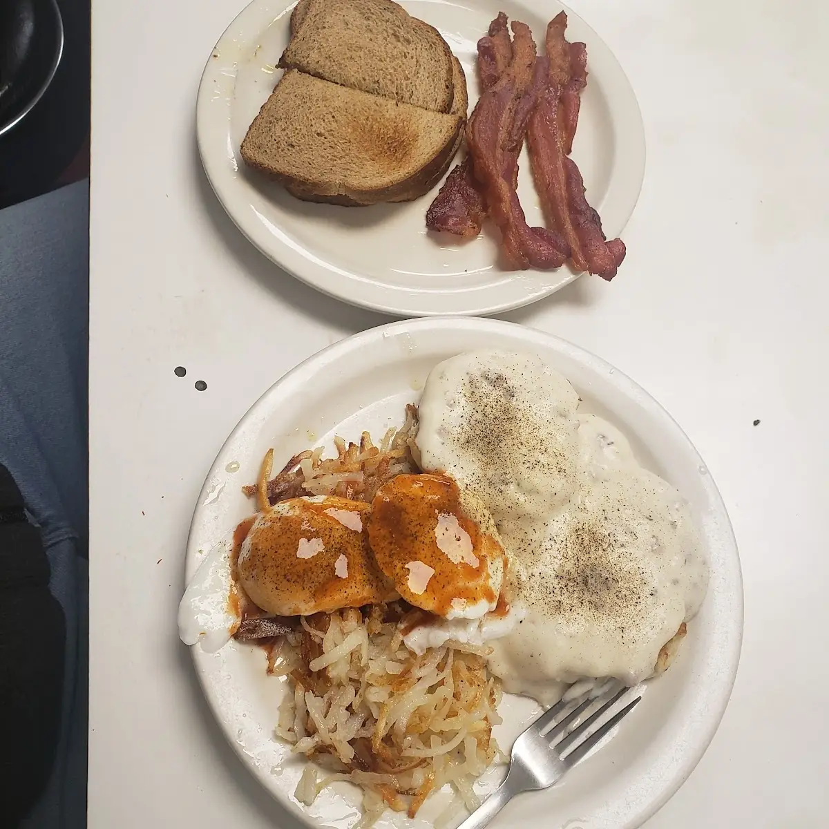 Two Eggs Poached Half Order Has Browns Bacon Rye Toast 1 2 Order B&G