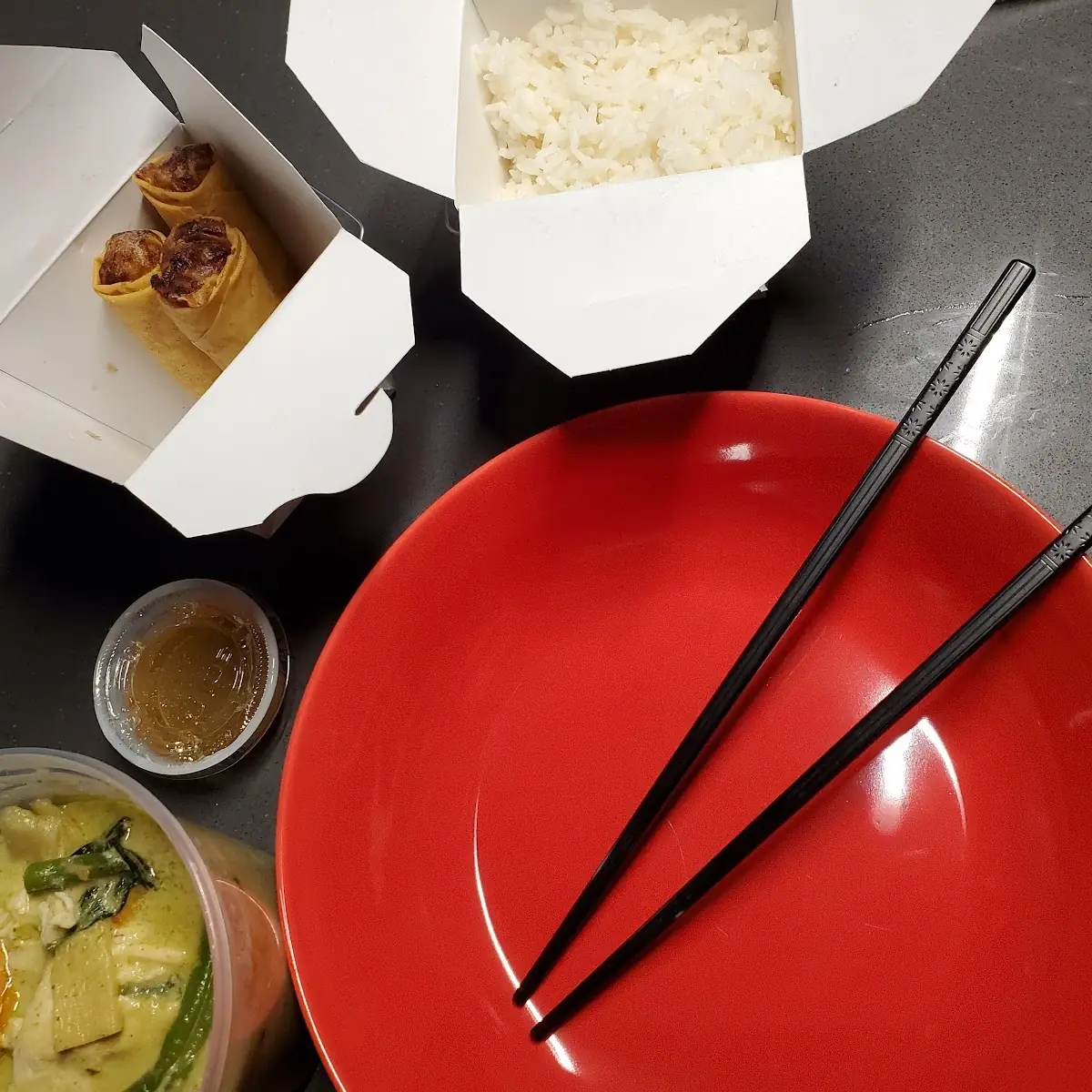 Green Curry Chicken and Spring Rolls