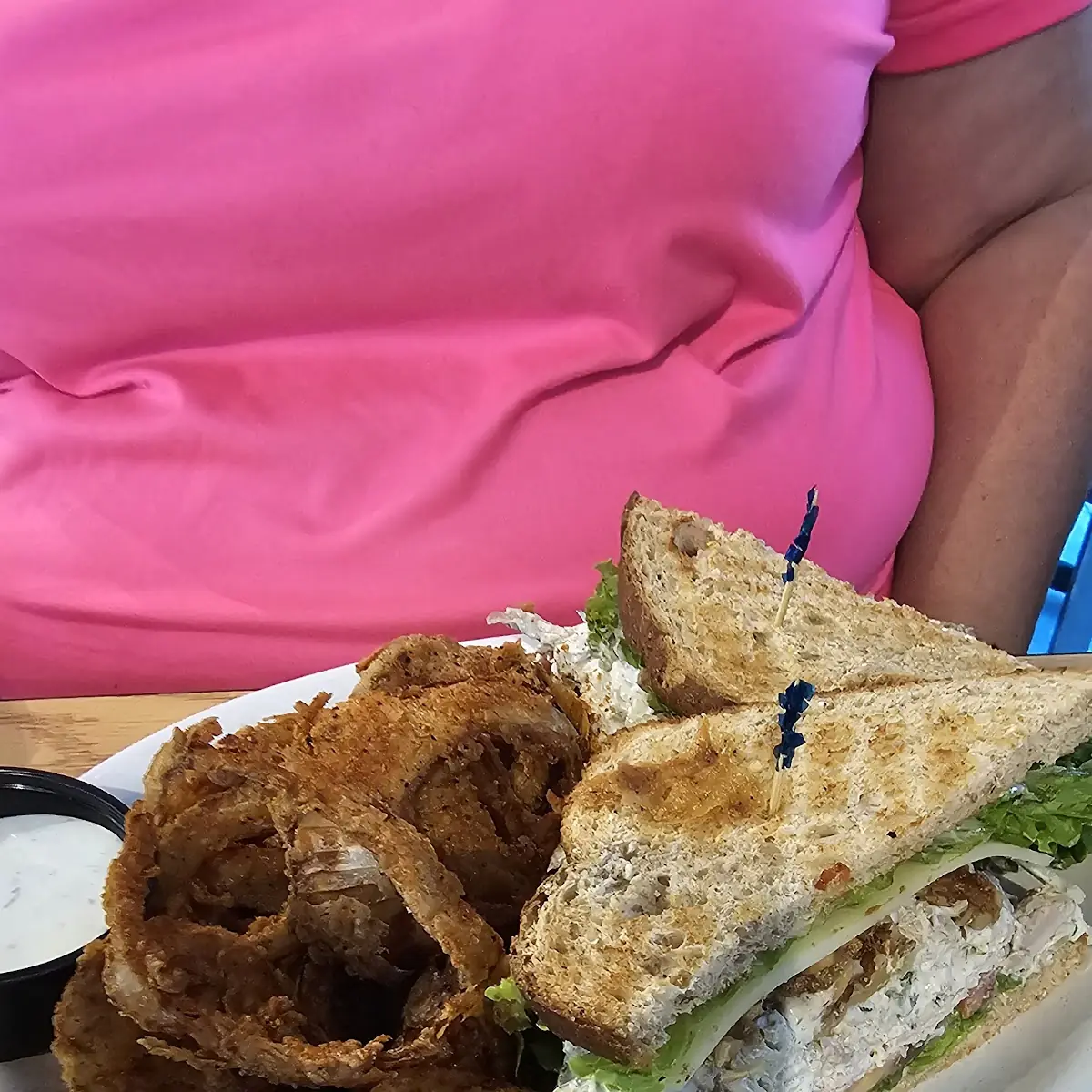 Chicken Salad Sandwich with Onions Rings