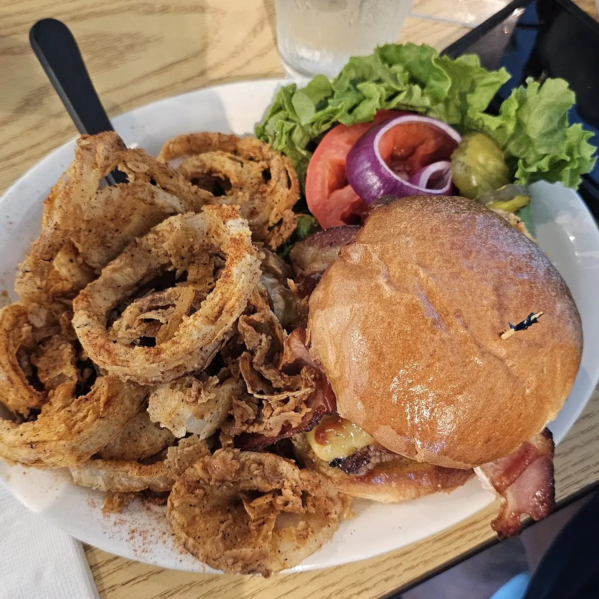 Miner Burger with Onion Rings