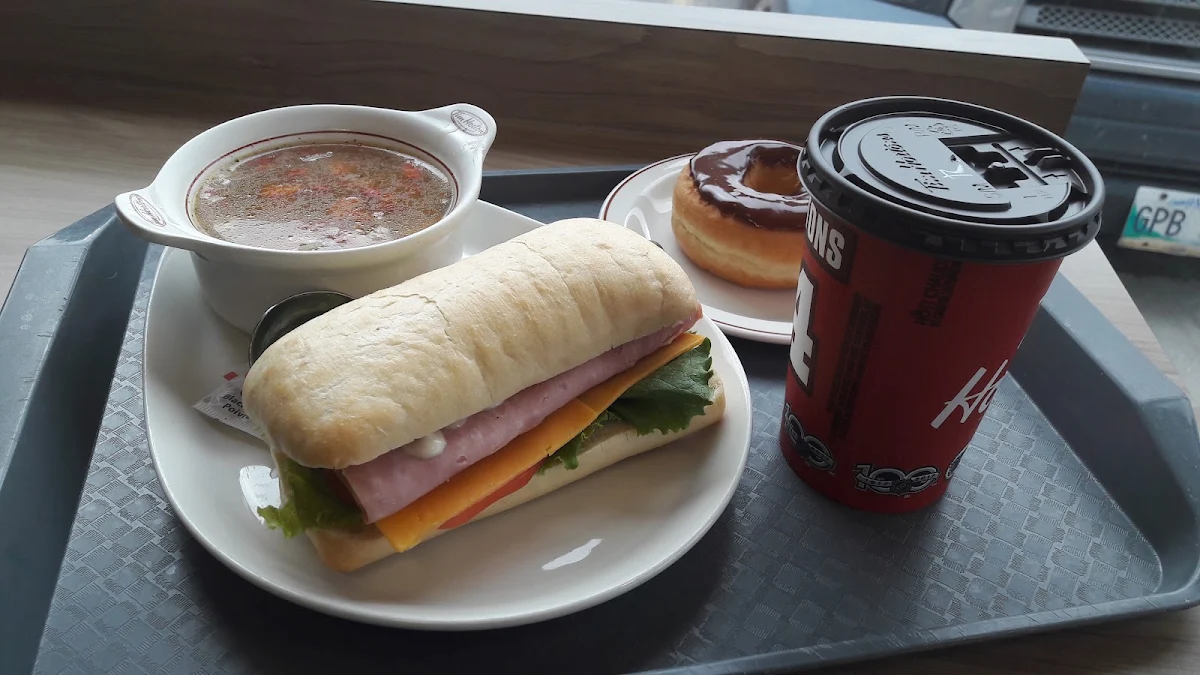 Sandwich Ham and Cheddar Cheese Noodle Soup and Donut, Tim Hortons