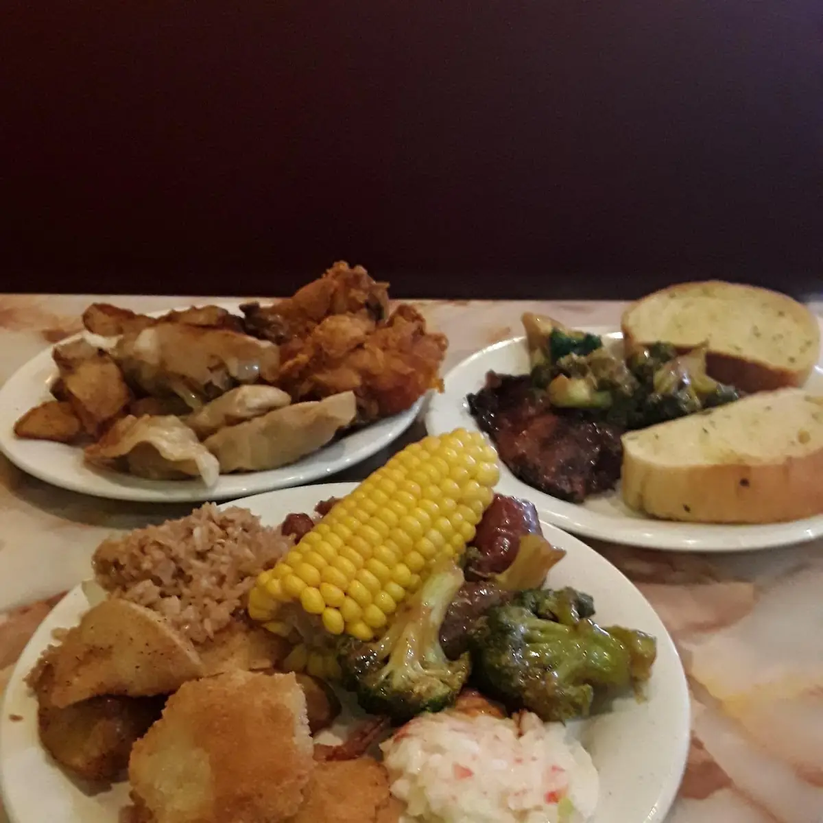 Corn Shrimp Broccoli and Fried Dumplings