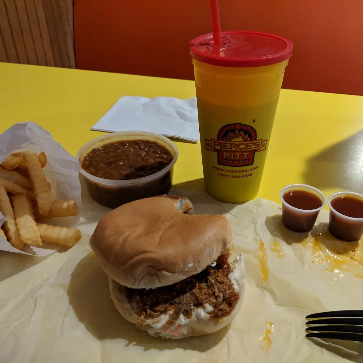 Pulled Pork Sandwich and Baked Beans