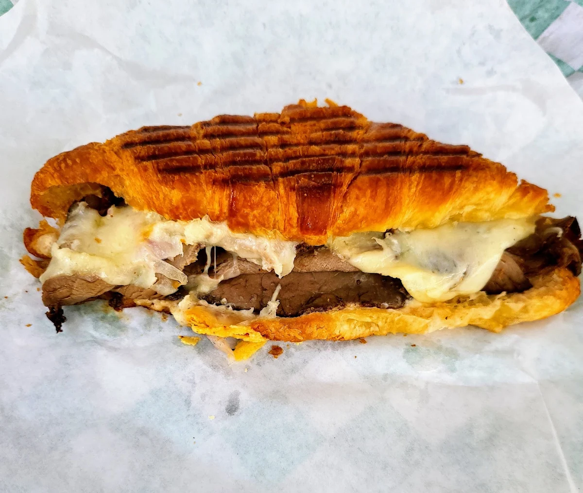 Roast Beef Panini Melt on Crotssant