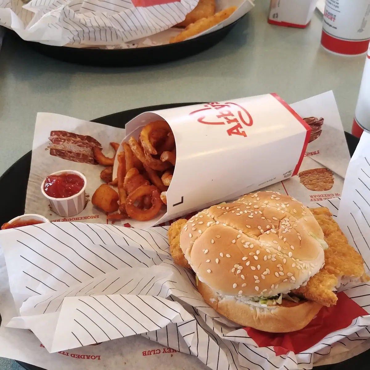 Curly Fries and Fish Sandwich