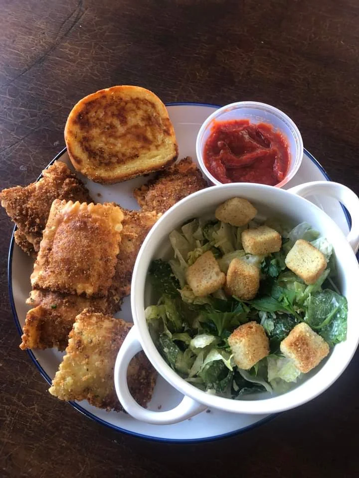 Fried Chicken Ravioli & Ceasars Salad