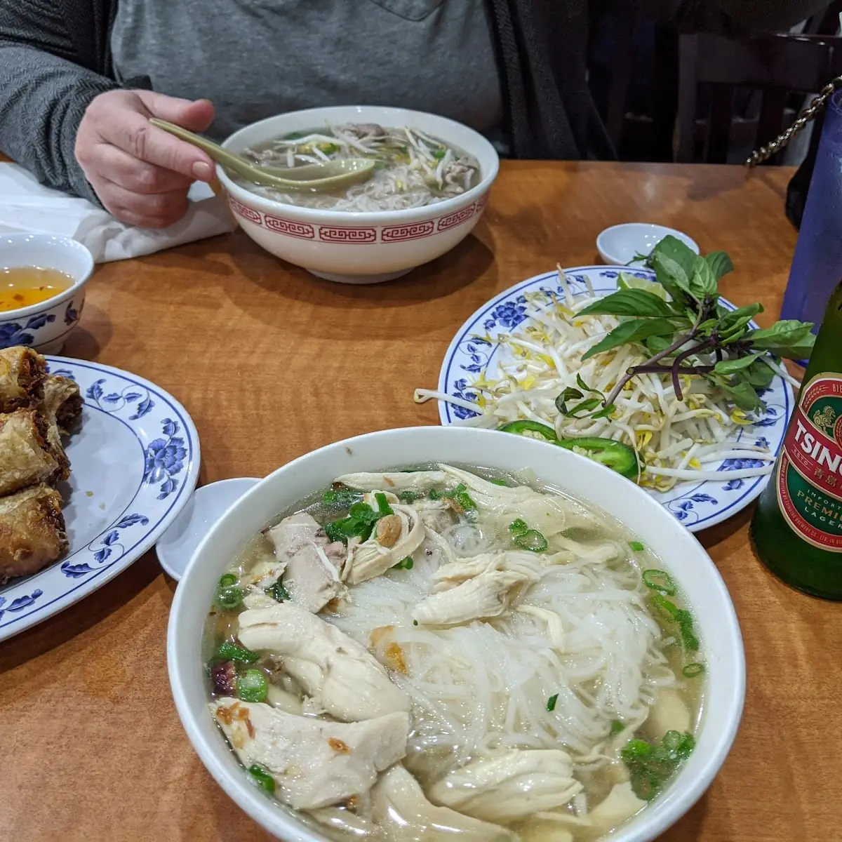 Chicken Pho and Egg Rolls