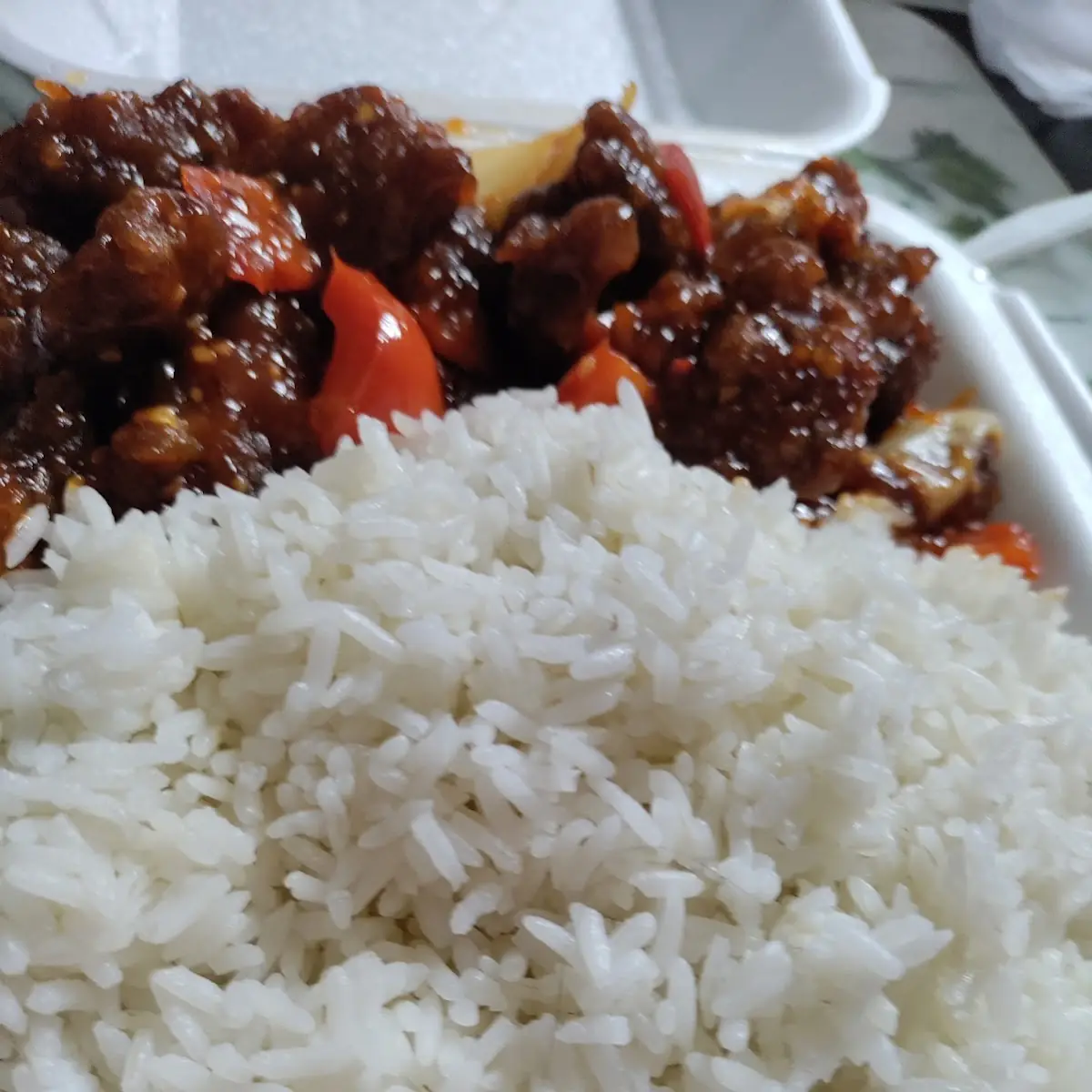 Hairy Orange Chicken with White Rice