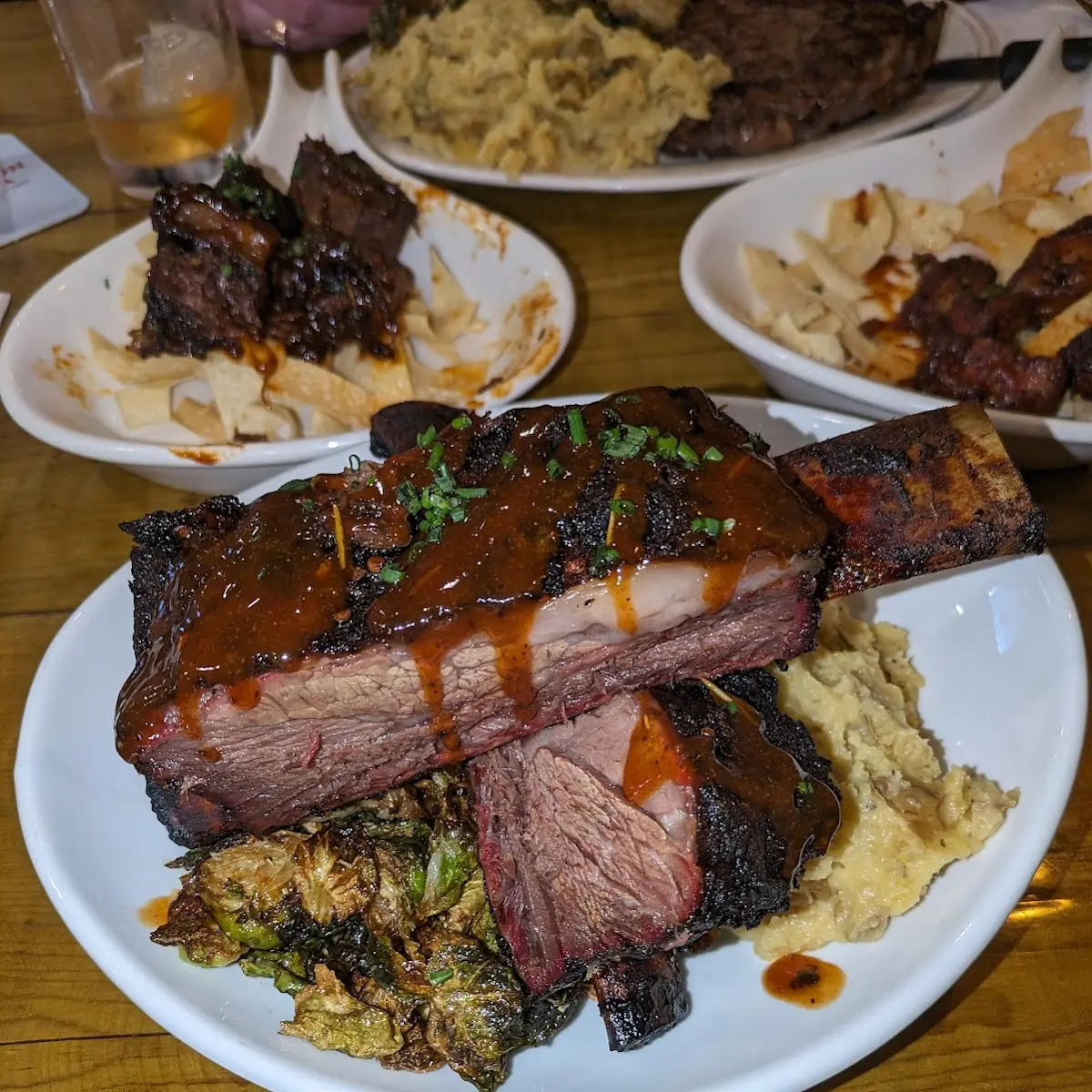 Ribs Mashed Potatoes and Brussels Sprouts