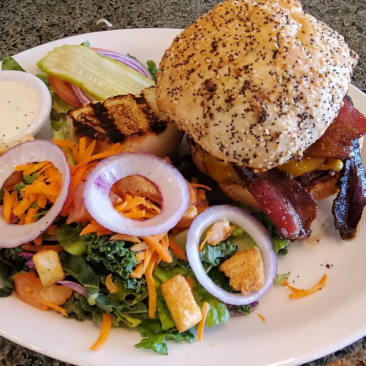 Bacon Cheese Burger with Onion Rings
