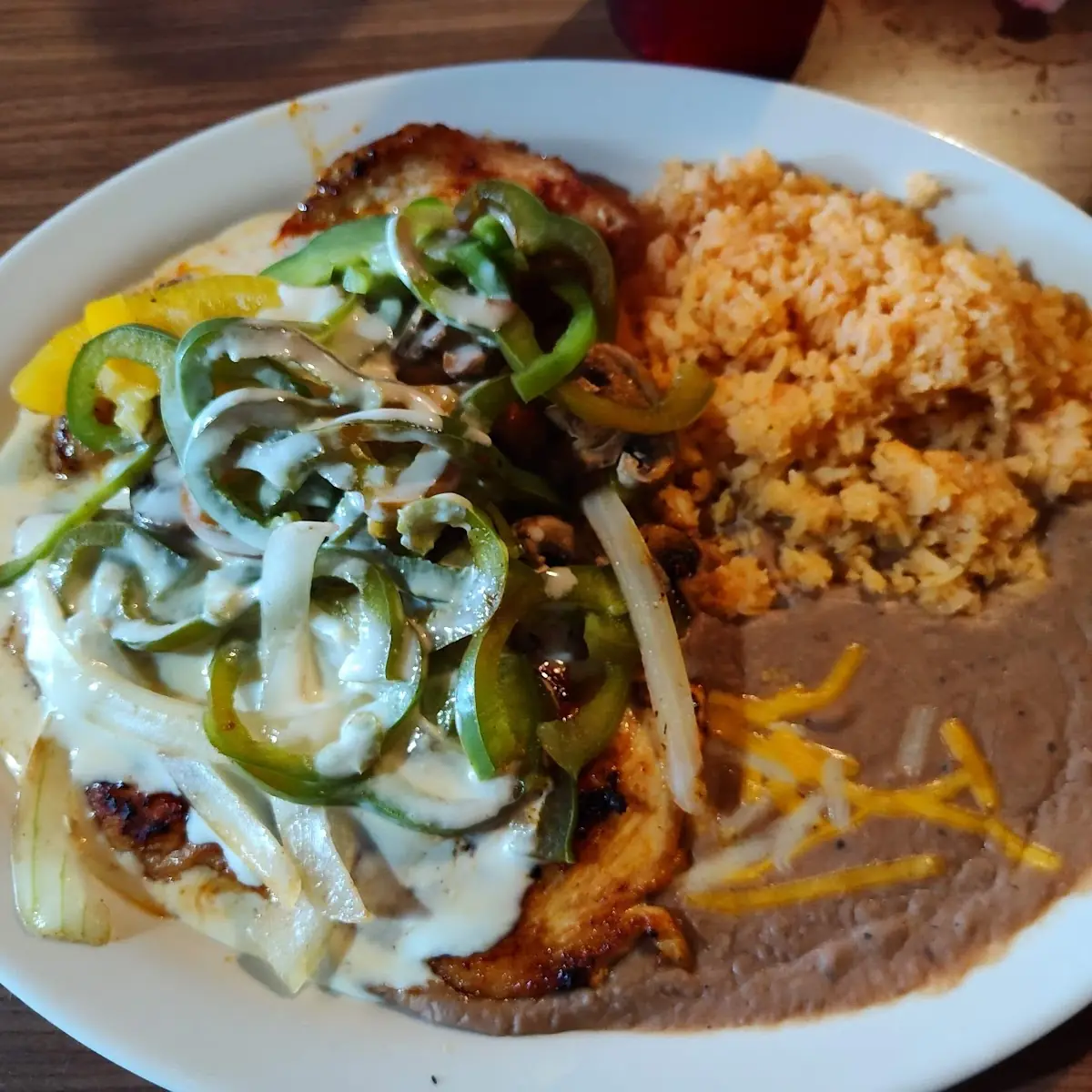 Tostada Cheese Chile Relleno and Rice