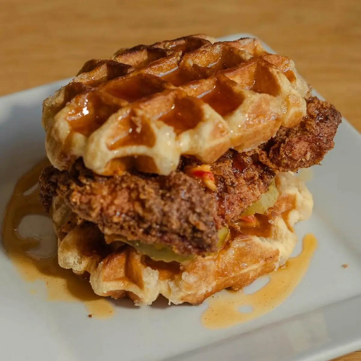 Well Hung Open Faced Waffle Burger