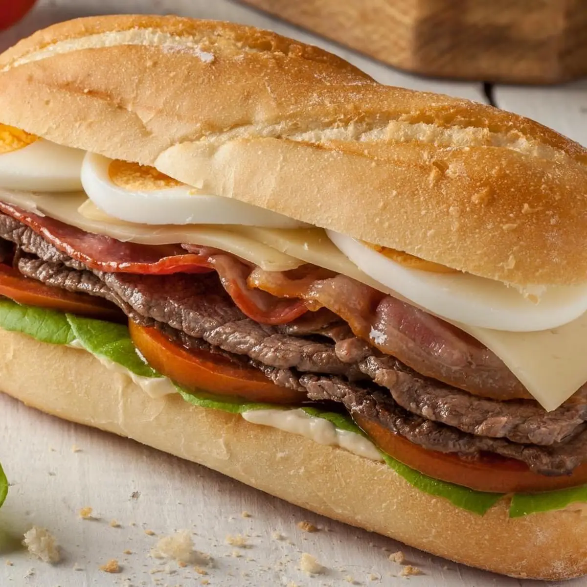 Chivito Sandwich Lettuce Tomato Ham Cheese Fried Eggs