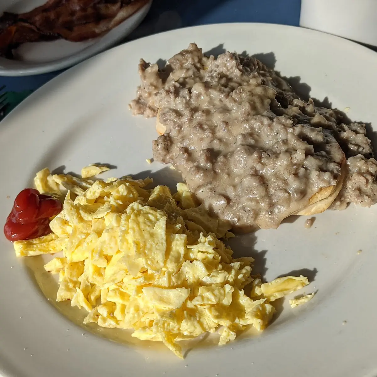 Scrambled Eggs with Biscuits & Sausage Gravy