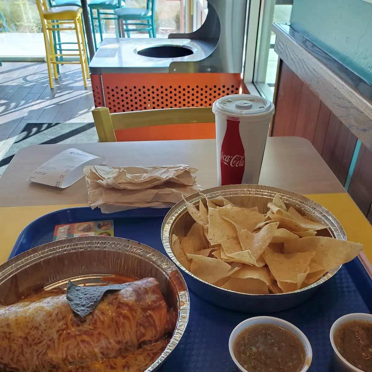 Shredded Beef Burrito Enchilada Style and Chips and Salsa