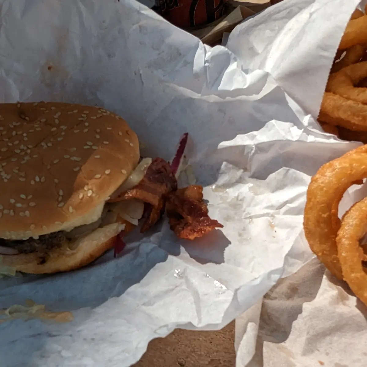 Bacon Burger and Onion Rings