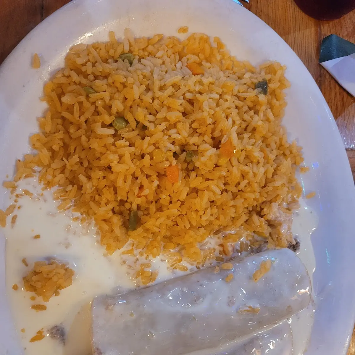 Beef Enchilada with Cheese Sauce and Fried Rice