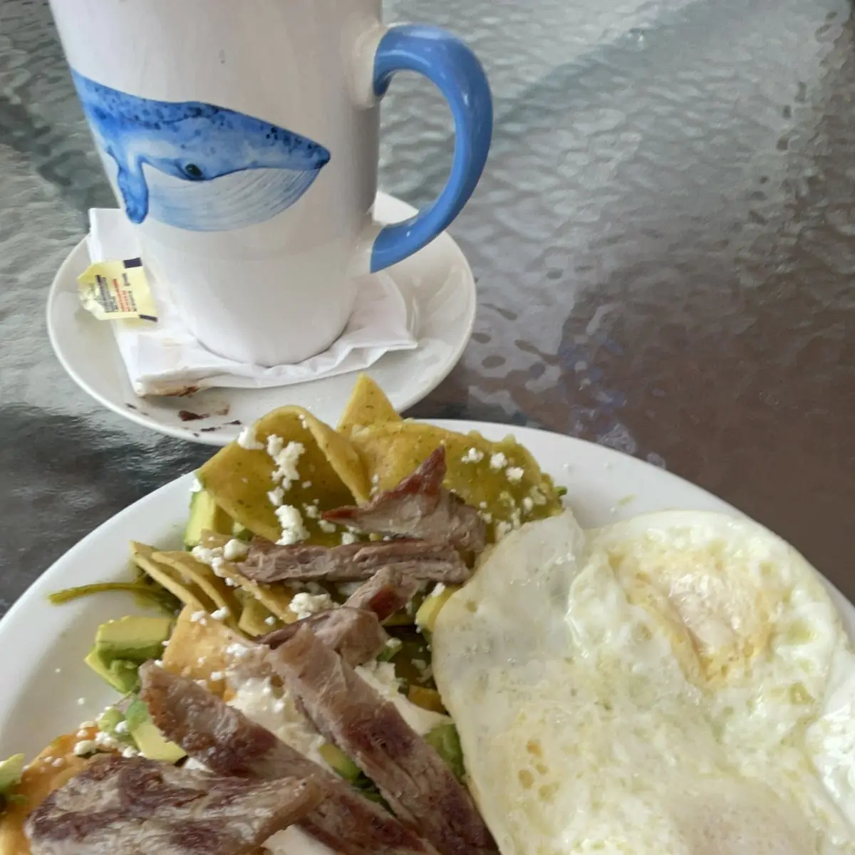 Chilaquiles Eggs and Refried Beans