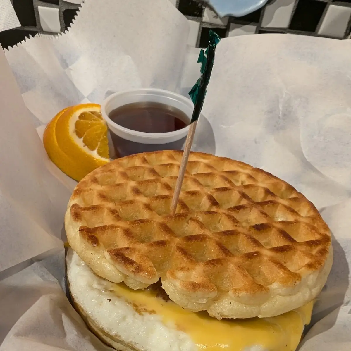 Breakfast Sandwich on Waffle