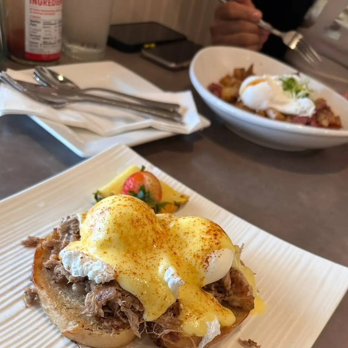 Kalua Pig Benedict with Spinach and Avocado