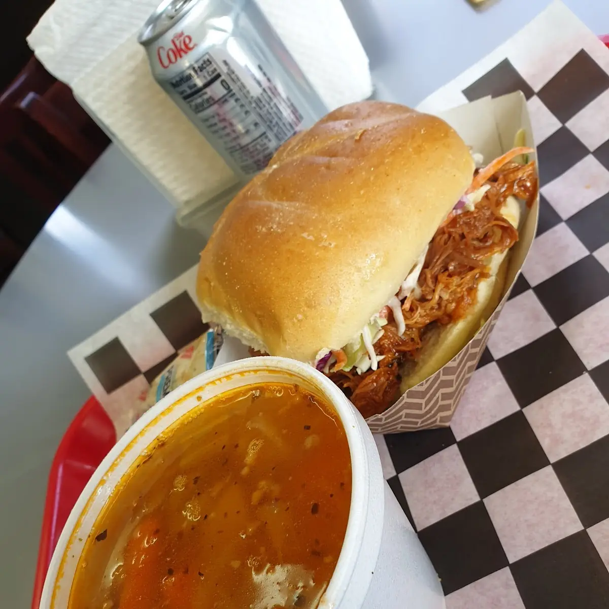 Soup and Pulled Pork Sandwich