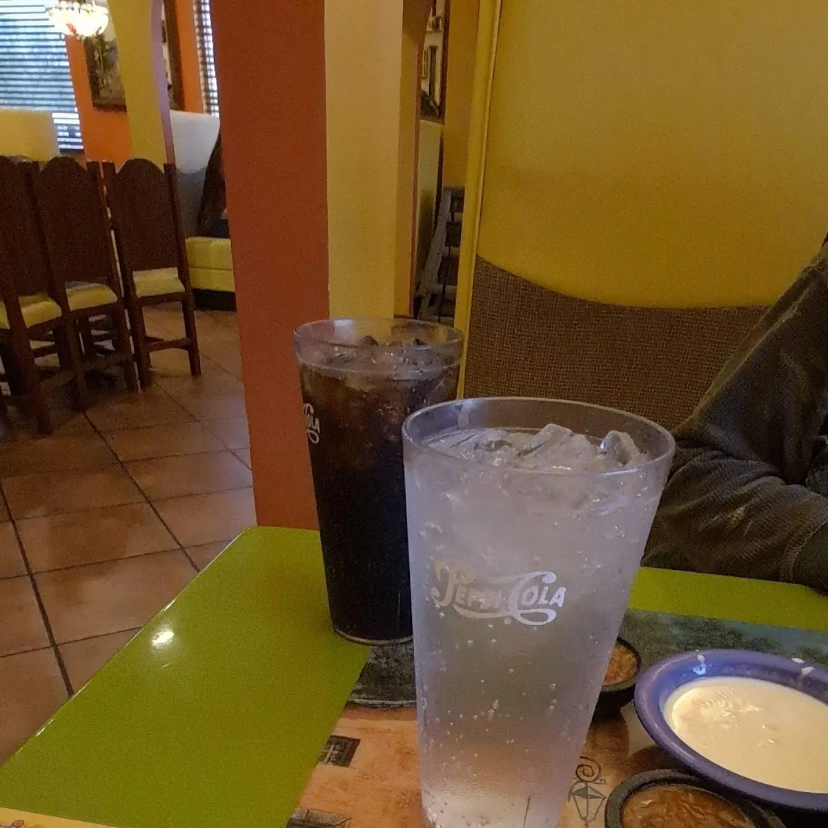 Cheese Dip Salsa and Soda