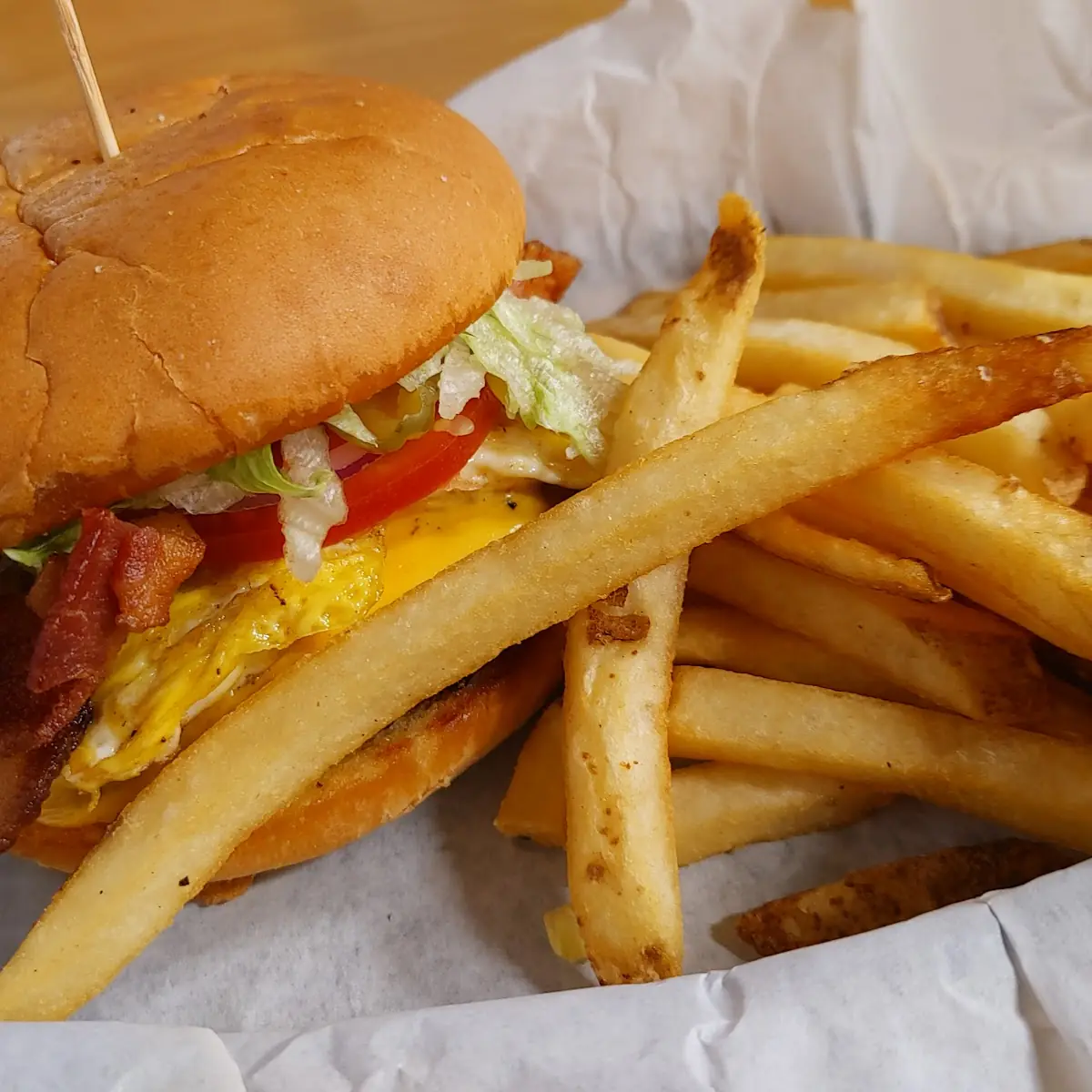 Fried Egg Cheeseburger with Fries