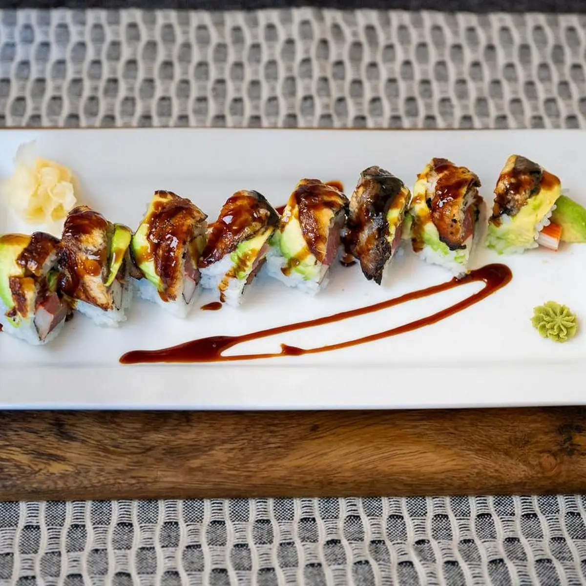 Sushi with Shrimp Vegetable Tempura with Dessert