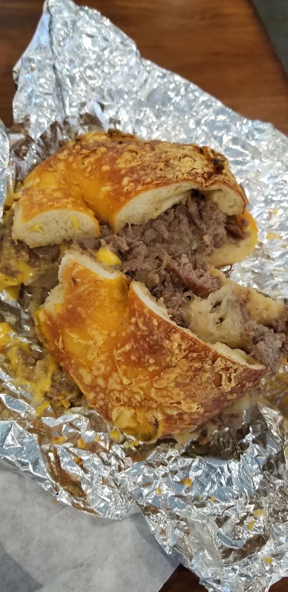 Philly Cheesesteak on a Cheese Bagel