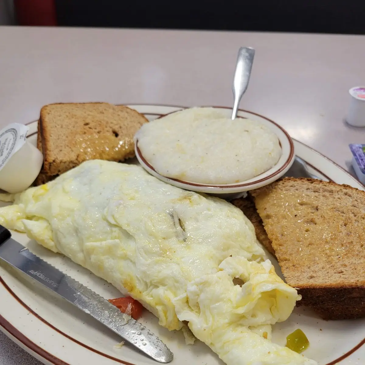 Cheese Omelet Butter Toast Shredded Hashbrowns