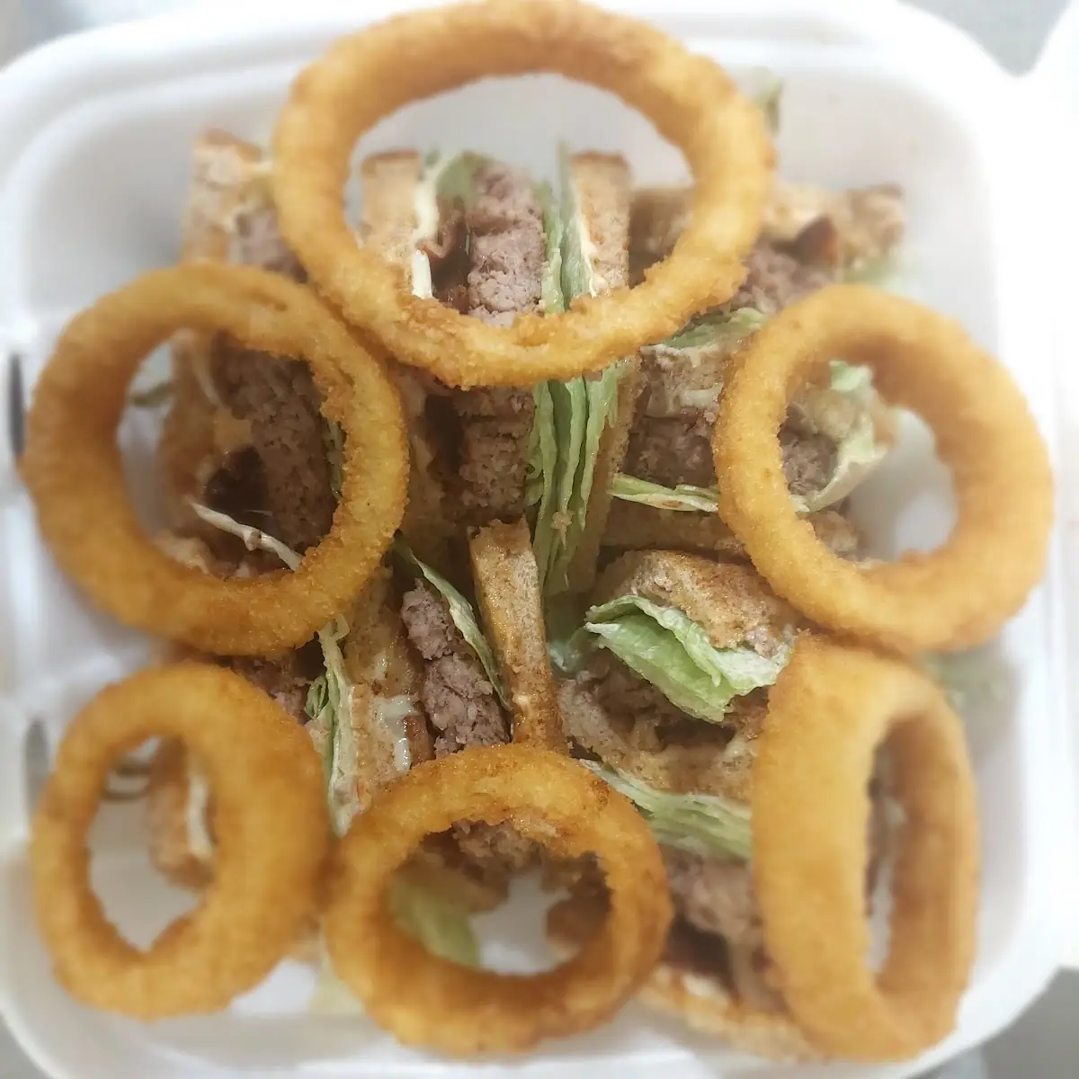 Cheese Burger Club with Onion Rings