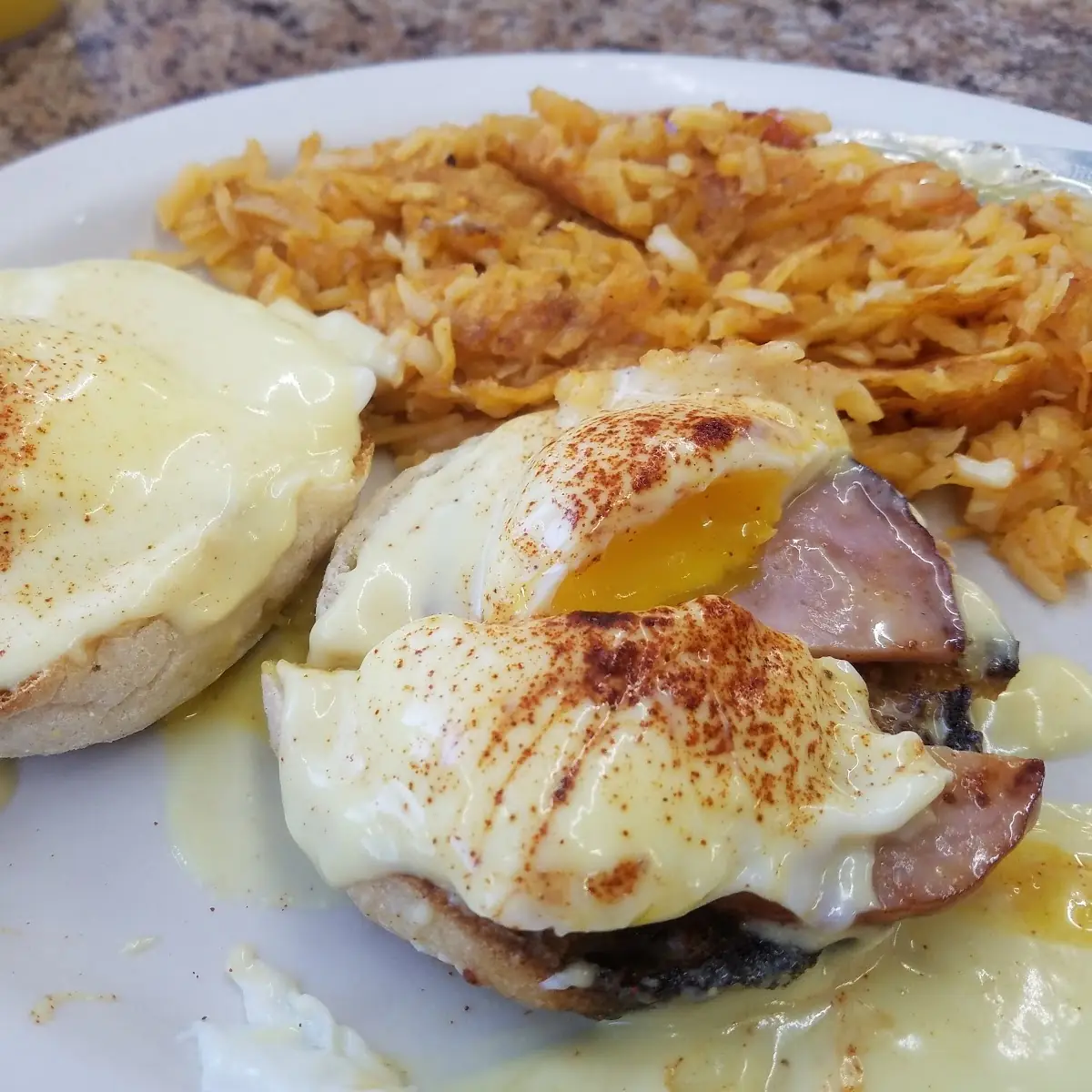 Eggs Benedict and Hash Browns