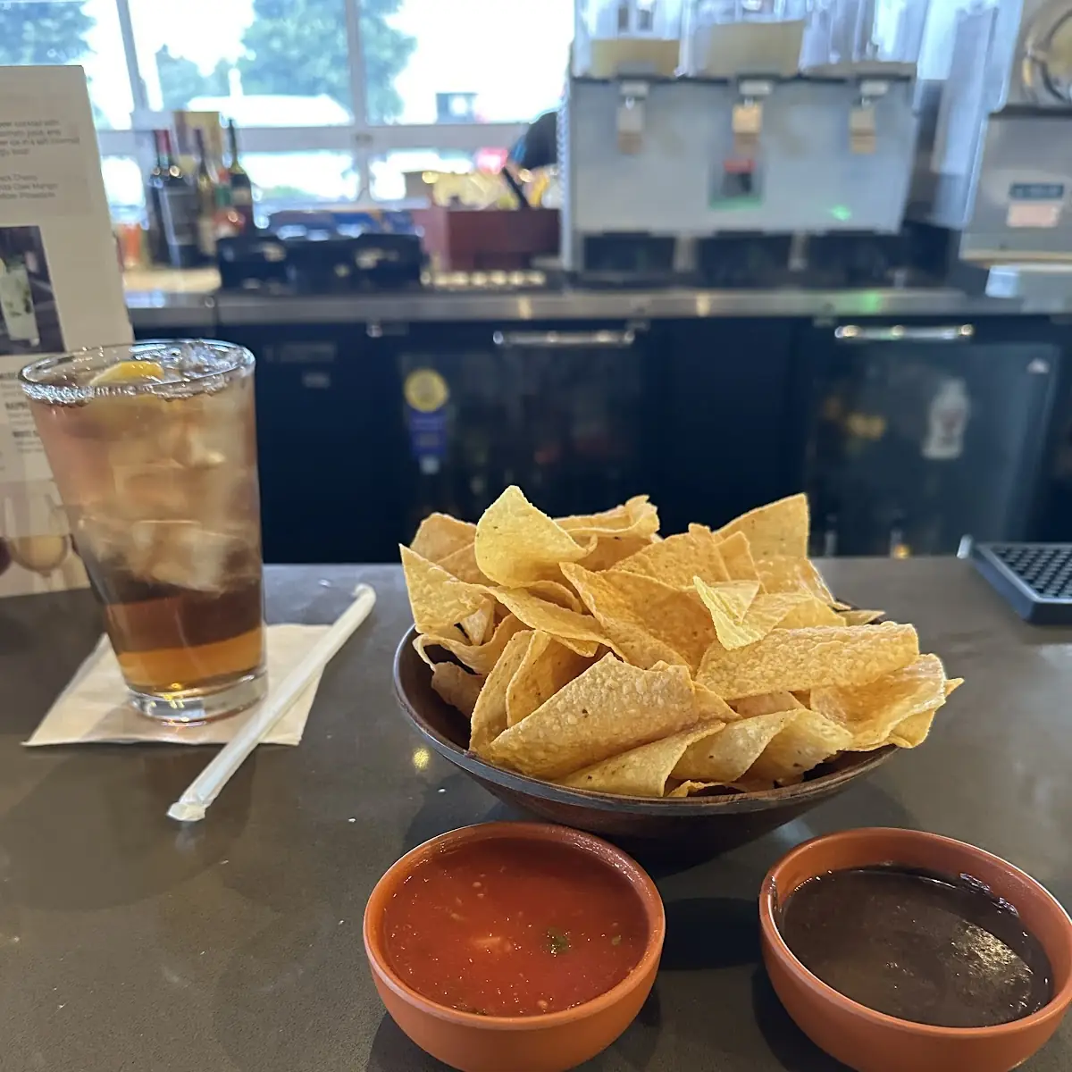 Chips Salsa and Black Beans