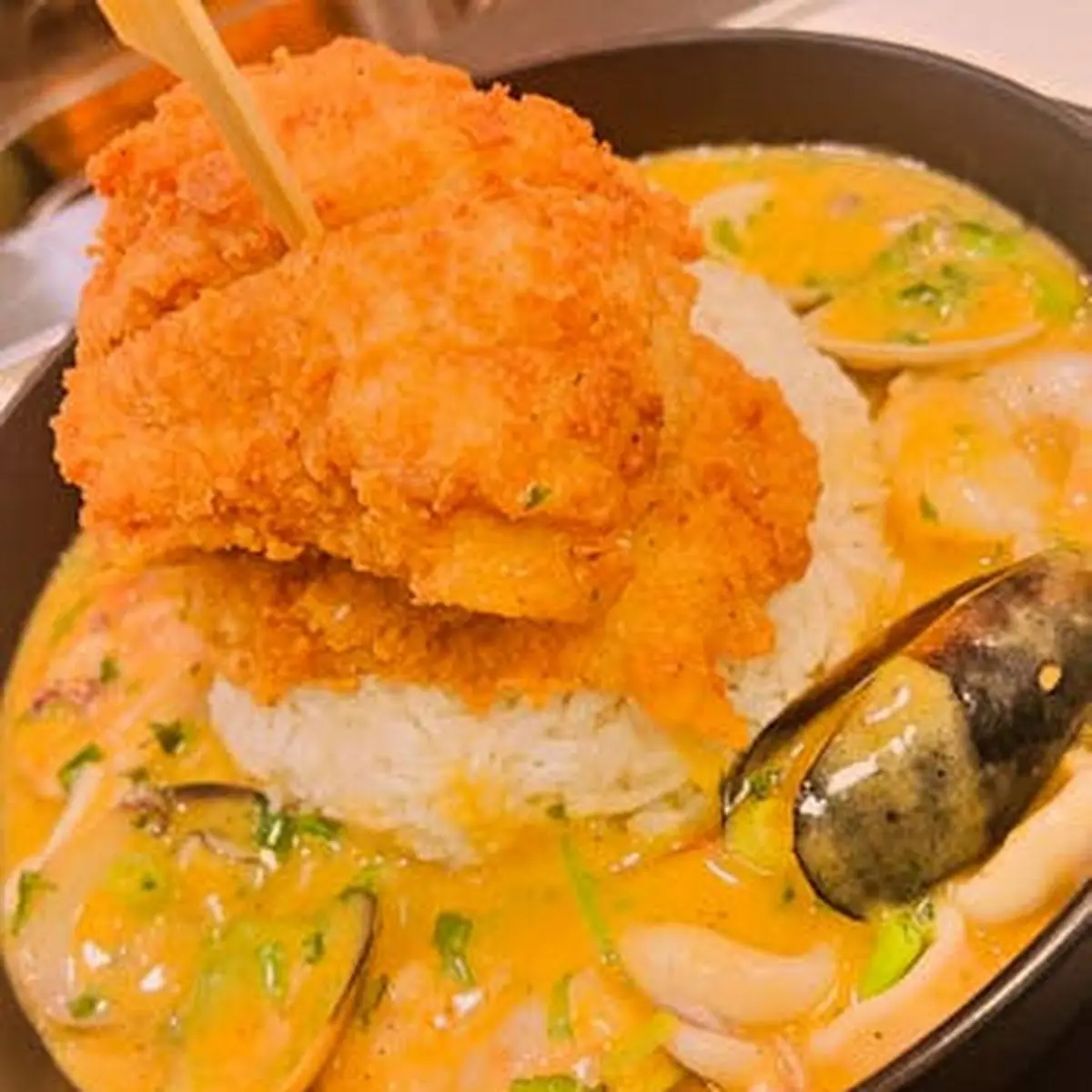 Fried Fish White Rice Seafood Stew