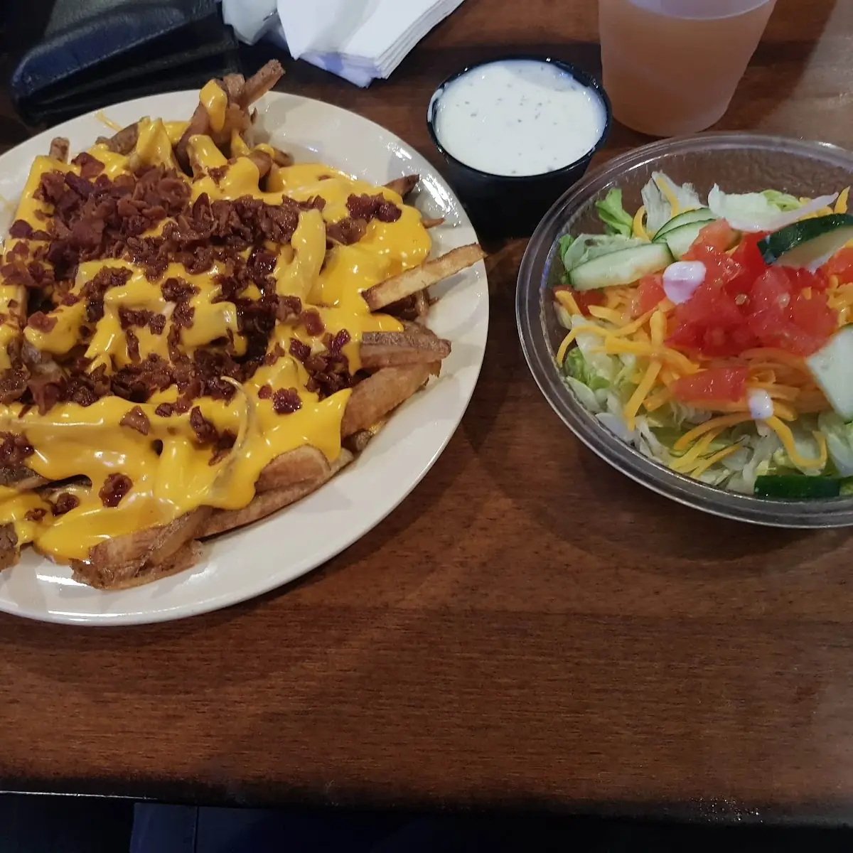 Loaded Cheese Fries and Side Salad
